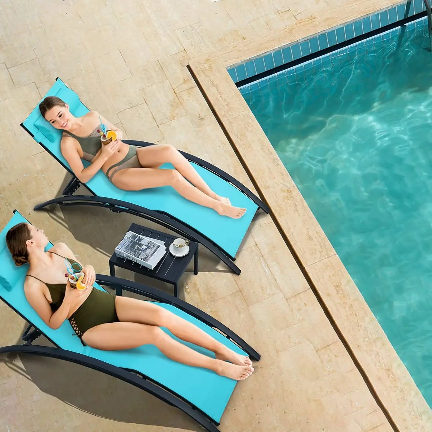 Homfa Aluminum Outdoor Lounge Chair With 5 Adjustable Positions Table