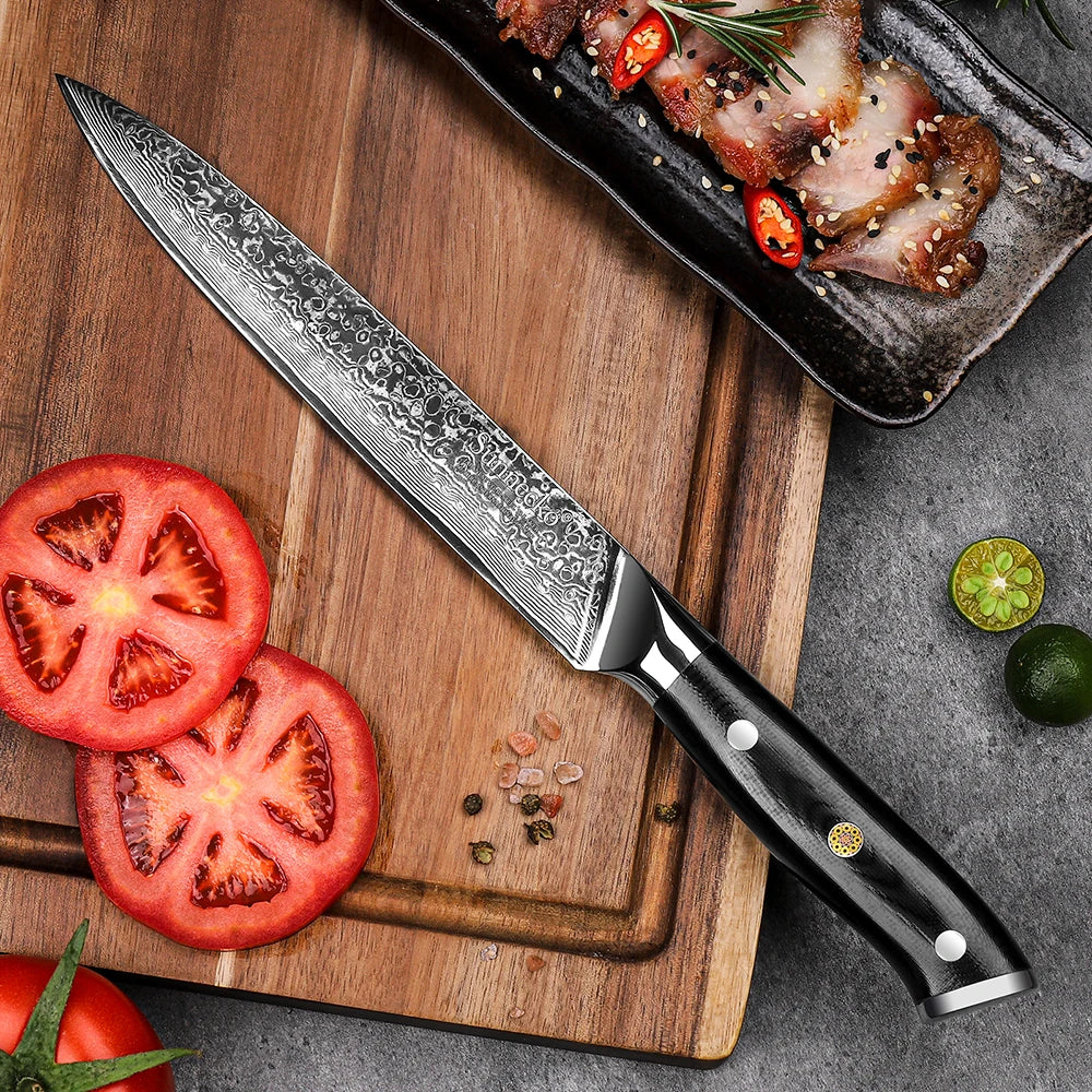 Sunnecko Damascus VG10 Core 73 Layer Slicing Knife With G10 Handle