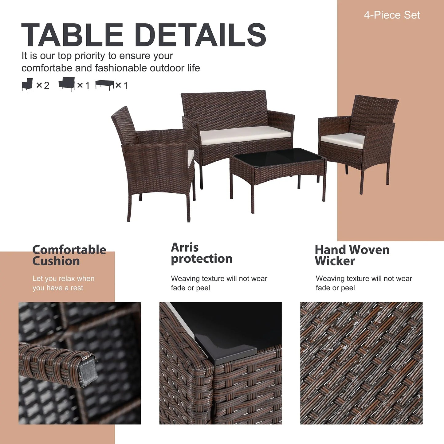 Outdoor Wicker Patio Furniture Set With Loveseat And Coffee Table