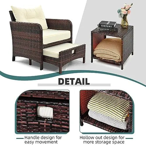 Outdoor Rattan Patio Furniture Set 5 Pieces With Ottomans And Coffee Table