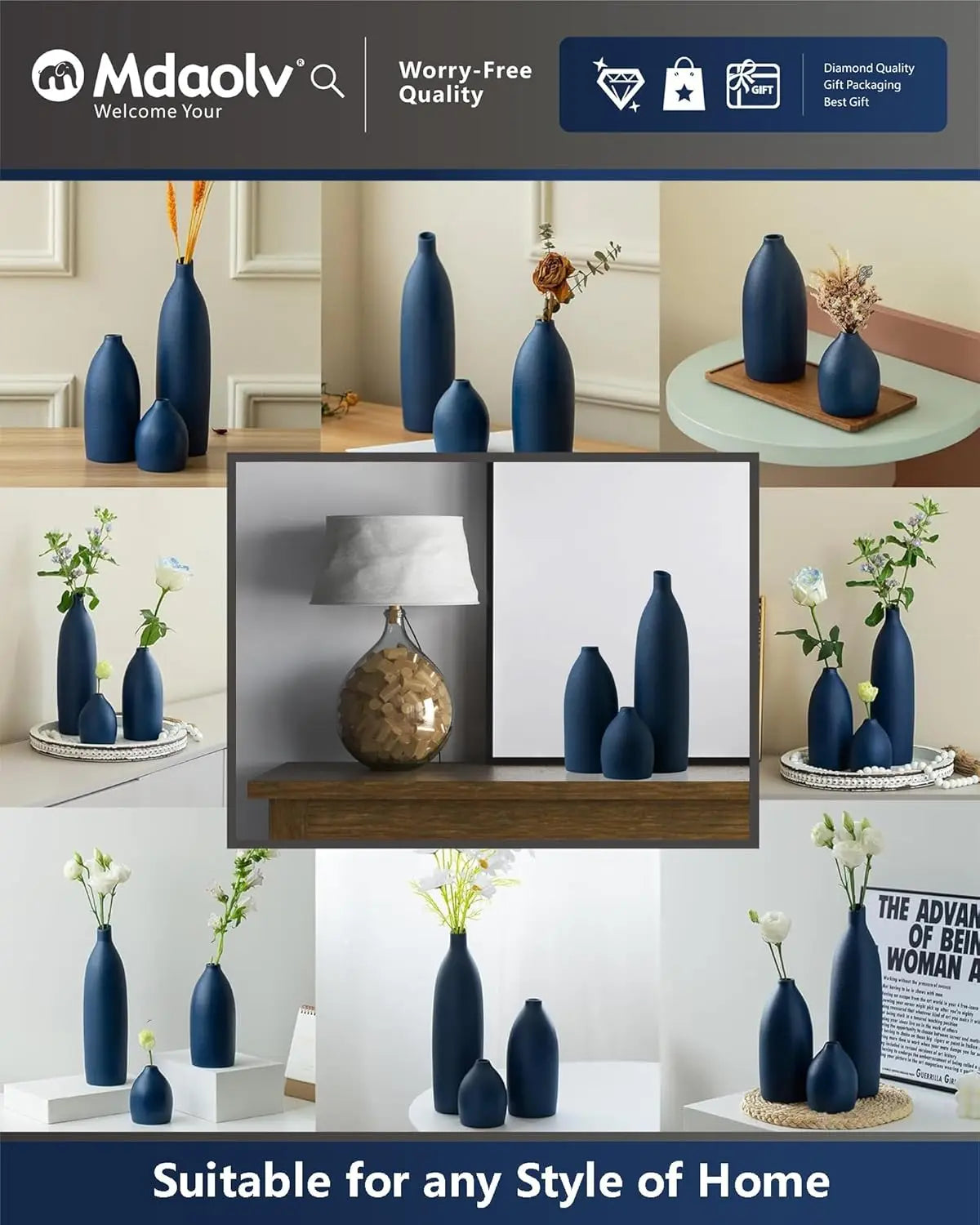 Matte Ceramic Vase Set Coastal Decor For Living Room Centerpiece