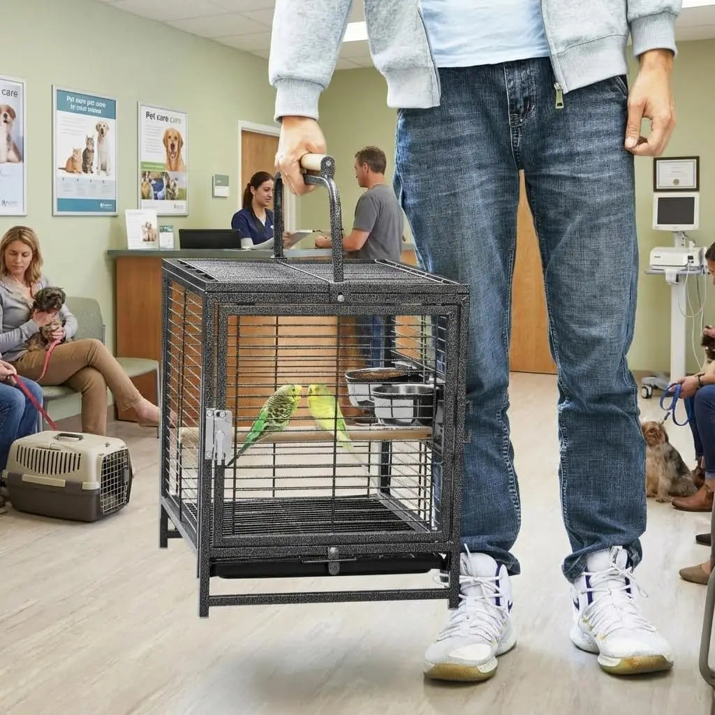 HiMISS Portable Bird Cage With Wooden Perch And Removable Tray