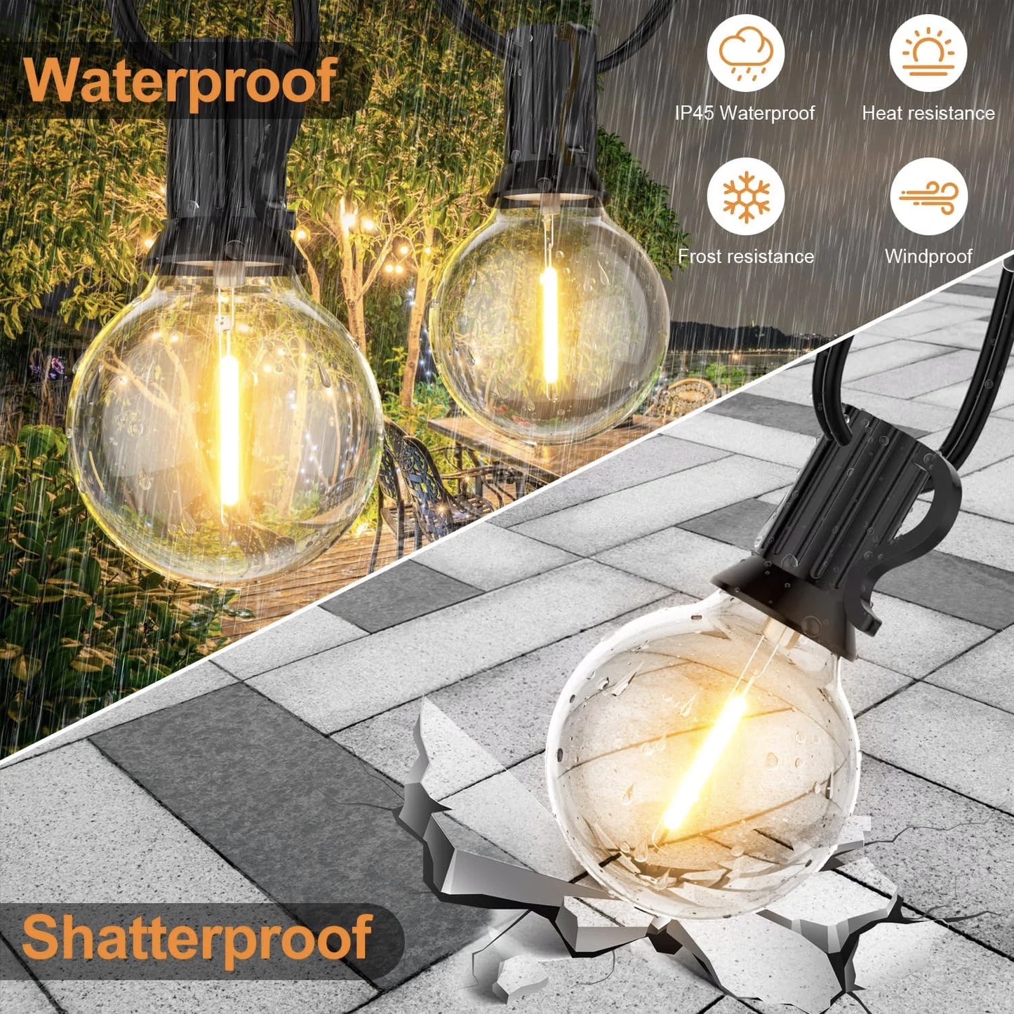 100ft G40 High Voltage String Lights With 50 2700K Warm White Bulbs