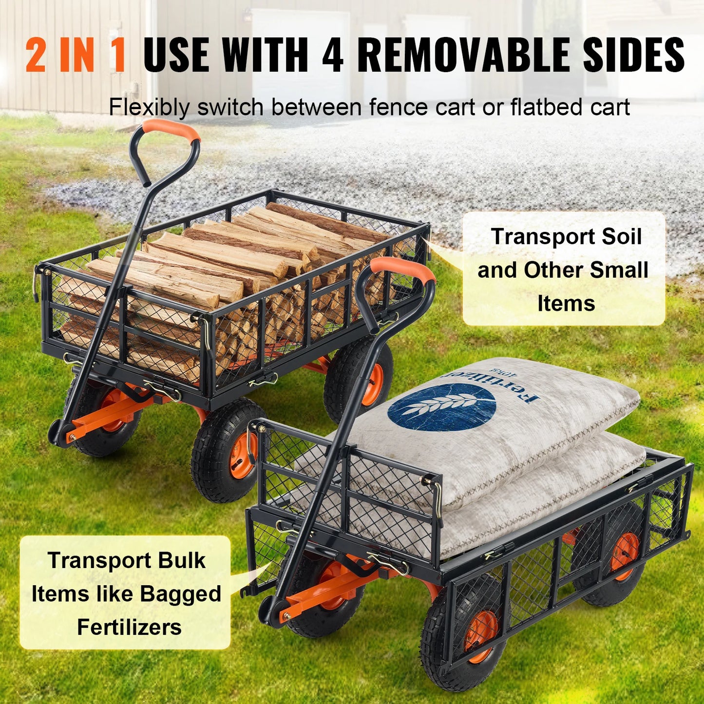 SucceBuy Garden Cart Sturdy Utility Wagon Dump Cart