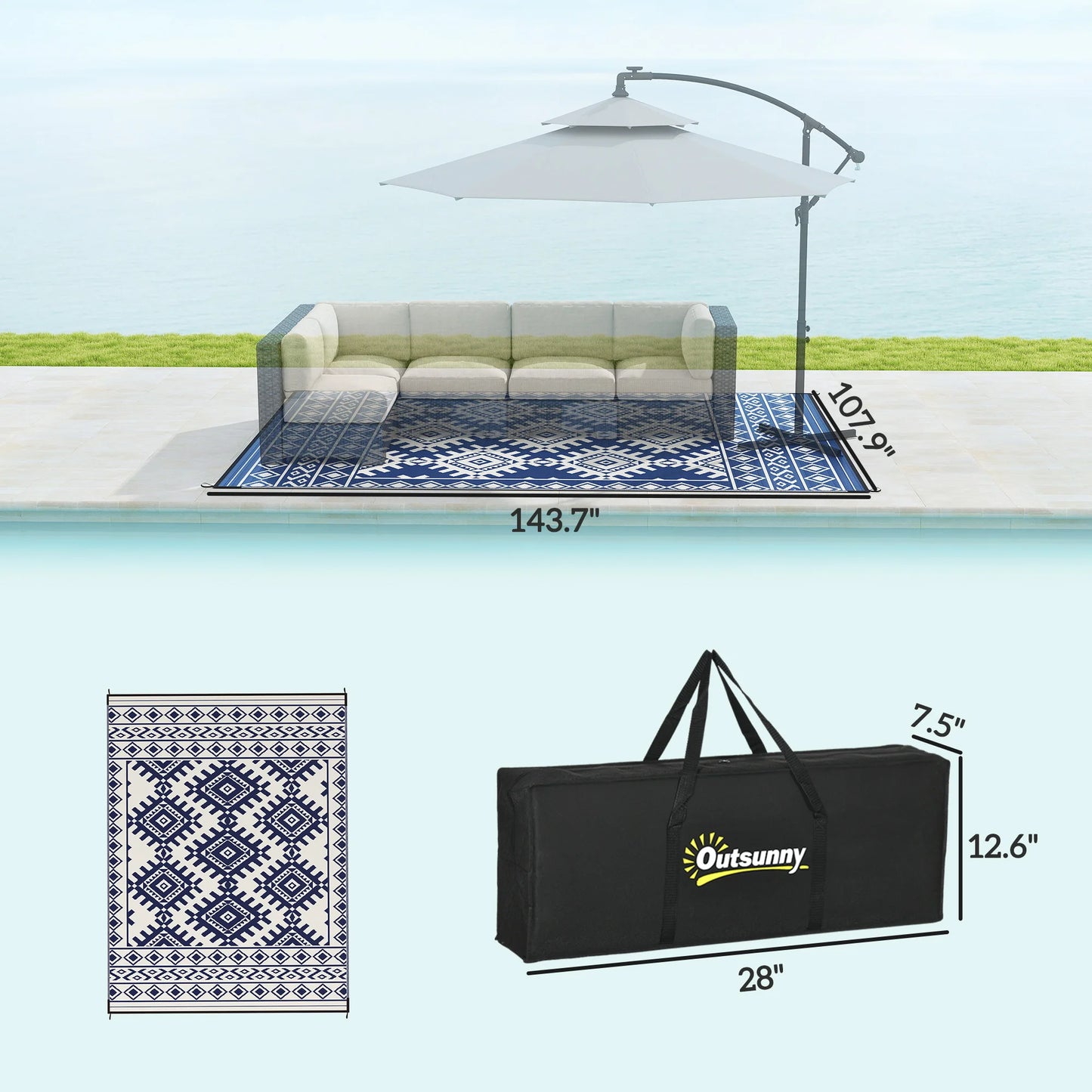 Modern Geometric Polypropylene Outdoor Area Rug For Patio