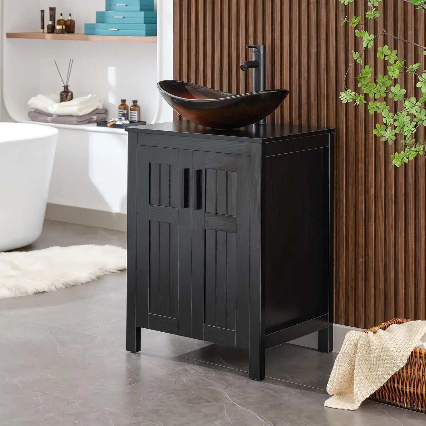 XIAOLANG Modern Grooved Vanity Cabinet With Vessel Sink