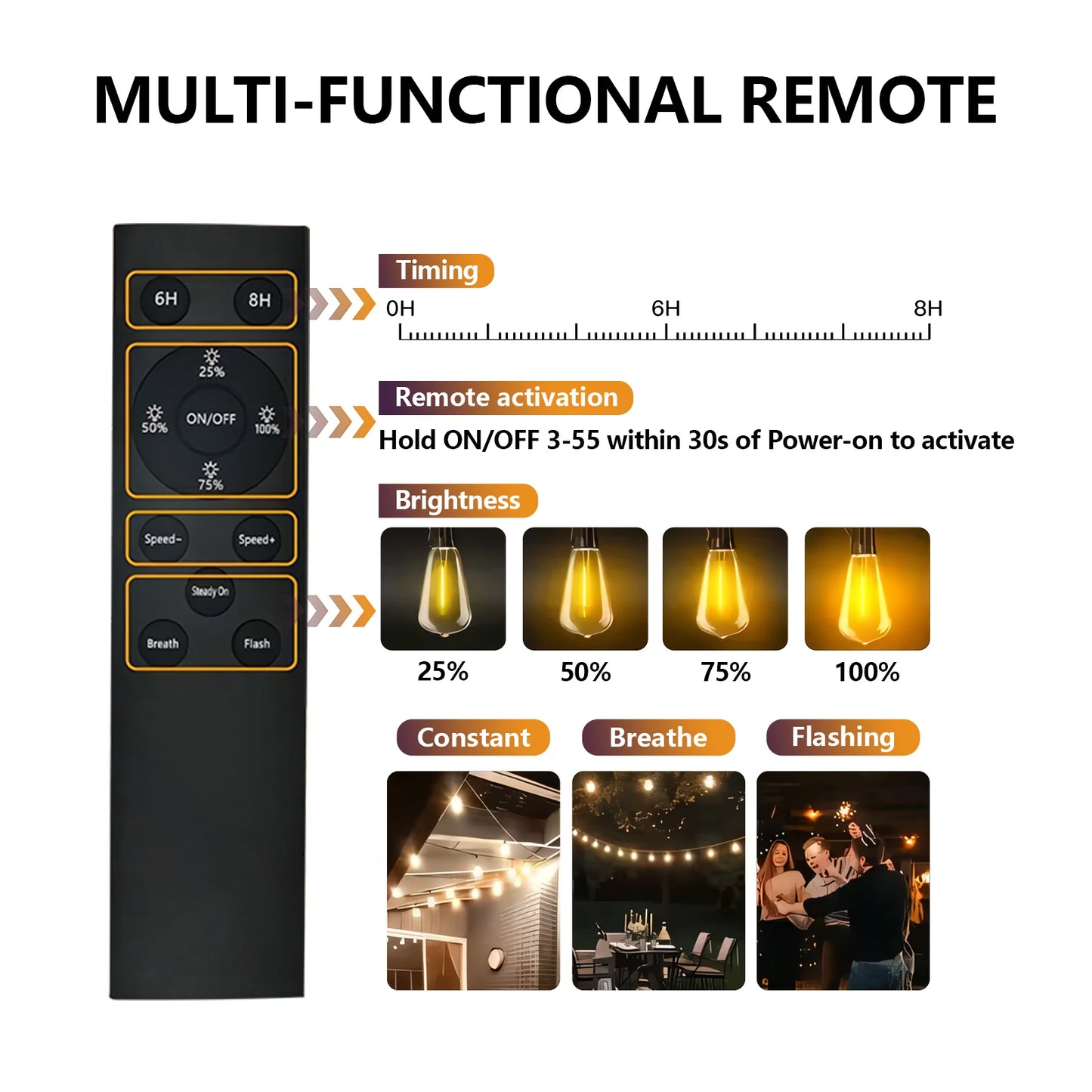 ST38 Solar String Lights With Remote Outdoor Waterproof