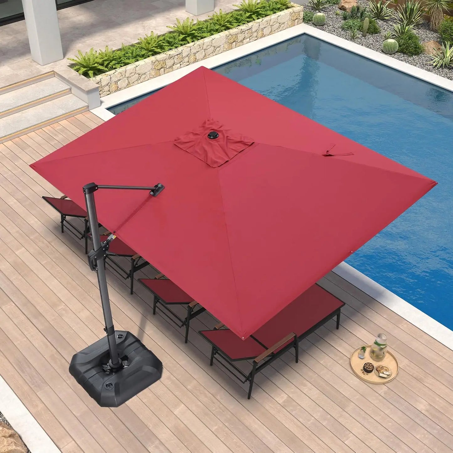 Aluminum Cantilever Patio Umbrella Rectangular Offset With 360 Degree Rotation