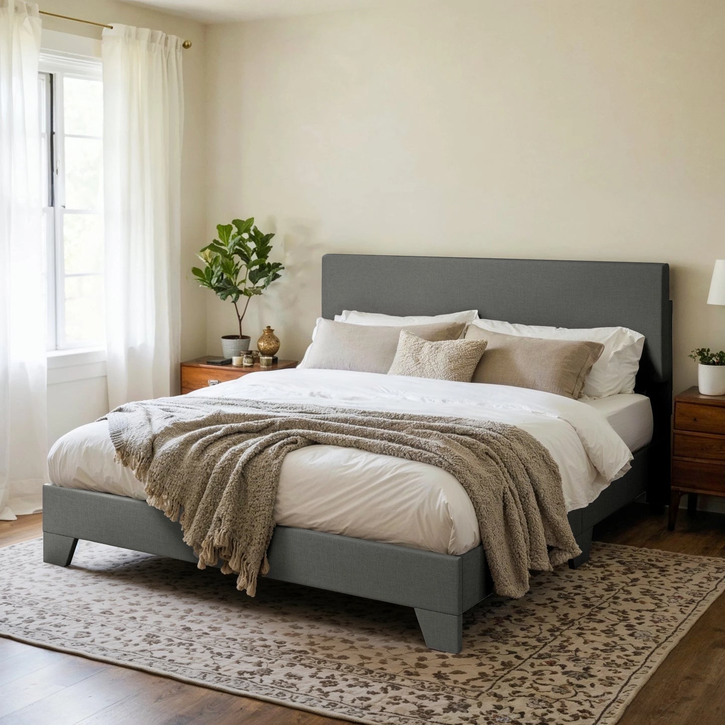 HOOMIC Upholstered Bed Frame With Adjustable Headboard