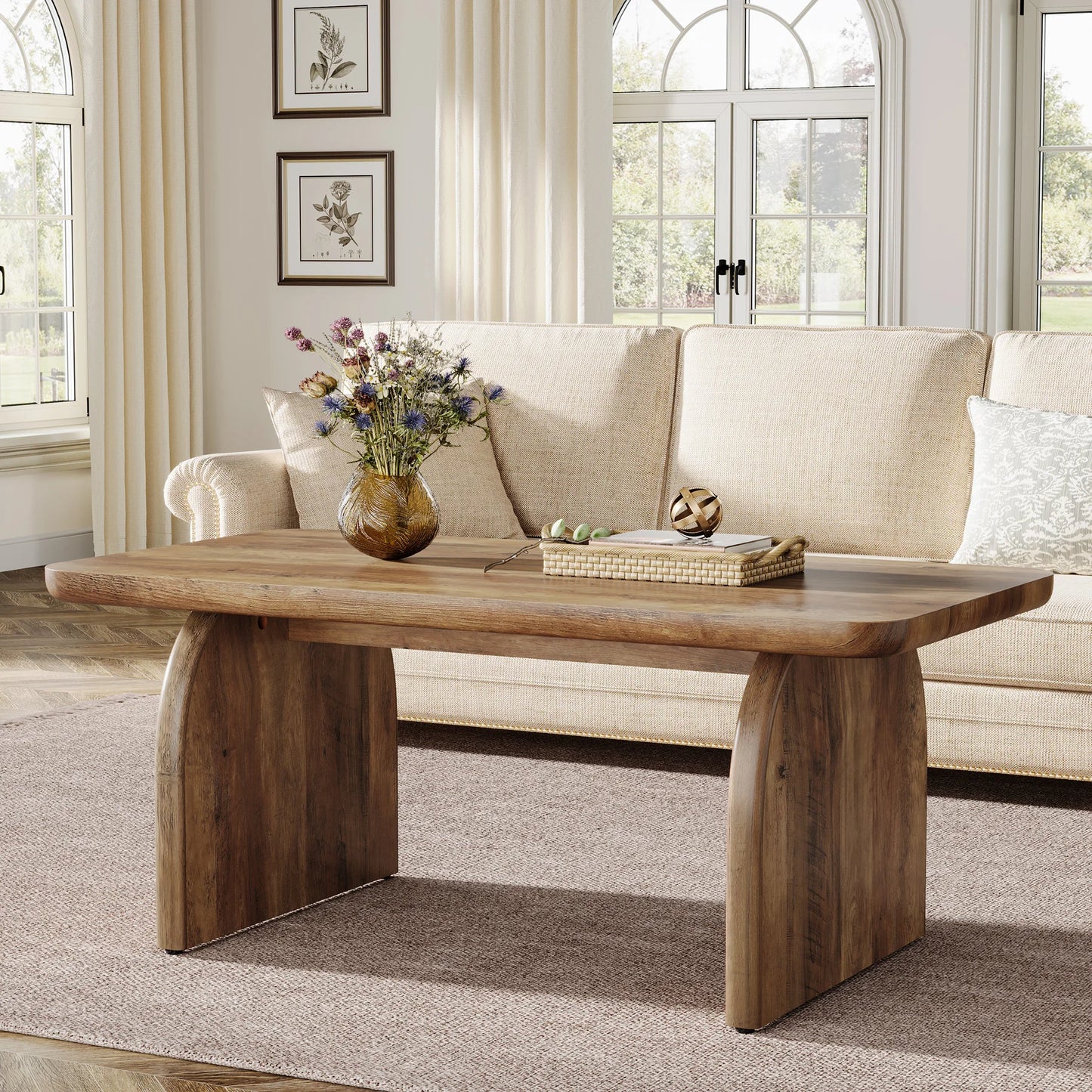 Tribesigns Farmhouse Rectangular Coffee Table Engineered Wood With Sturdy Base