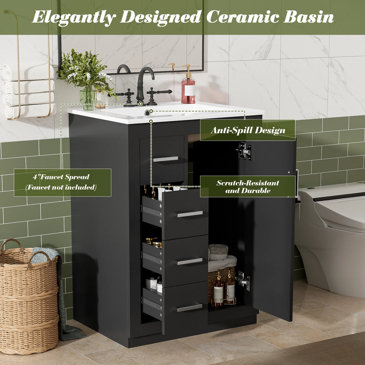 Modern Bathroom Vanity Cabinet With Integrated Ceramic Sink And Storage