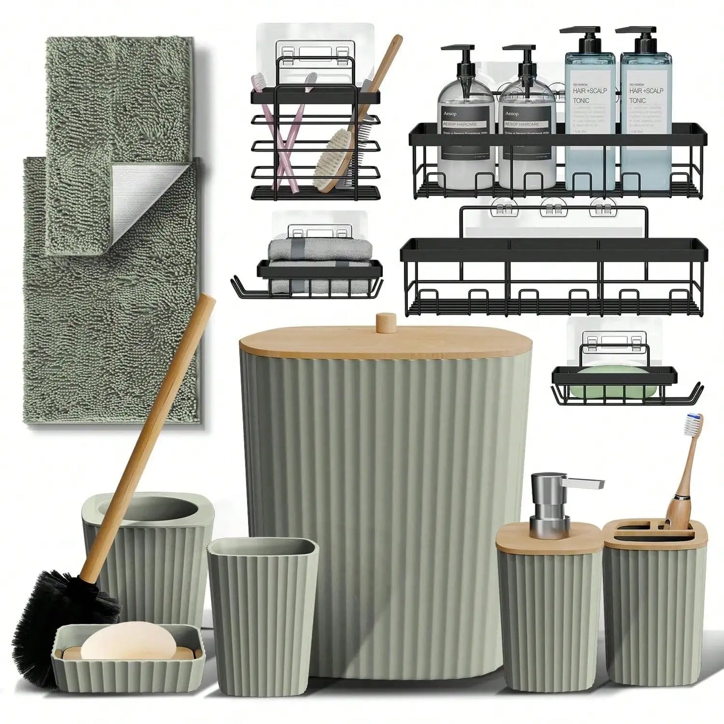 6-Piece Bathroom Accessory Set With Toilet Brush And Trash Can