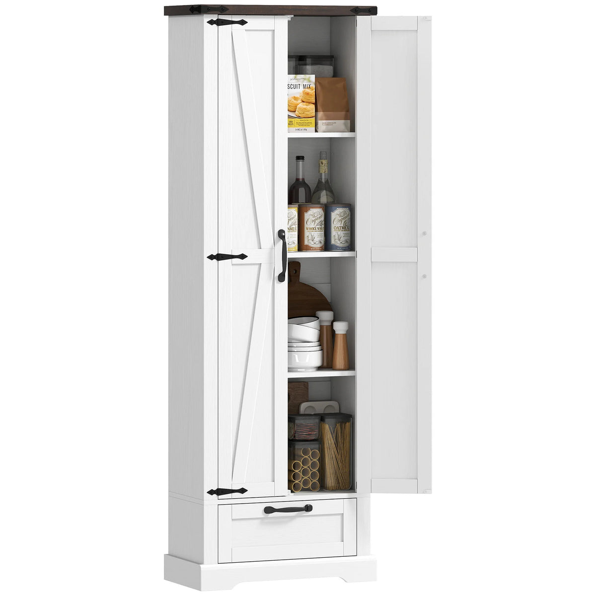HOMCOM Farmhouse Pantry Cabinet With Barn Doors And Adjustable Shelves
