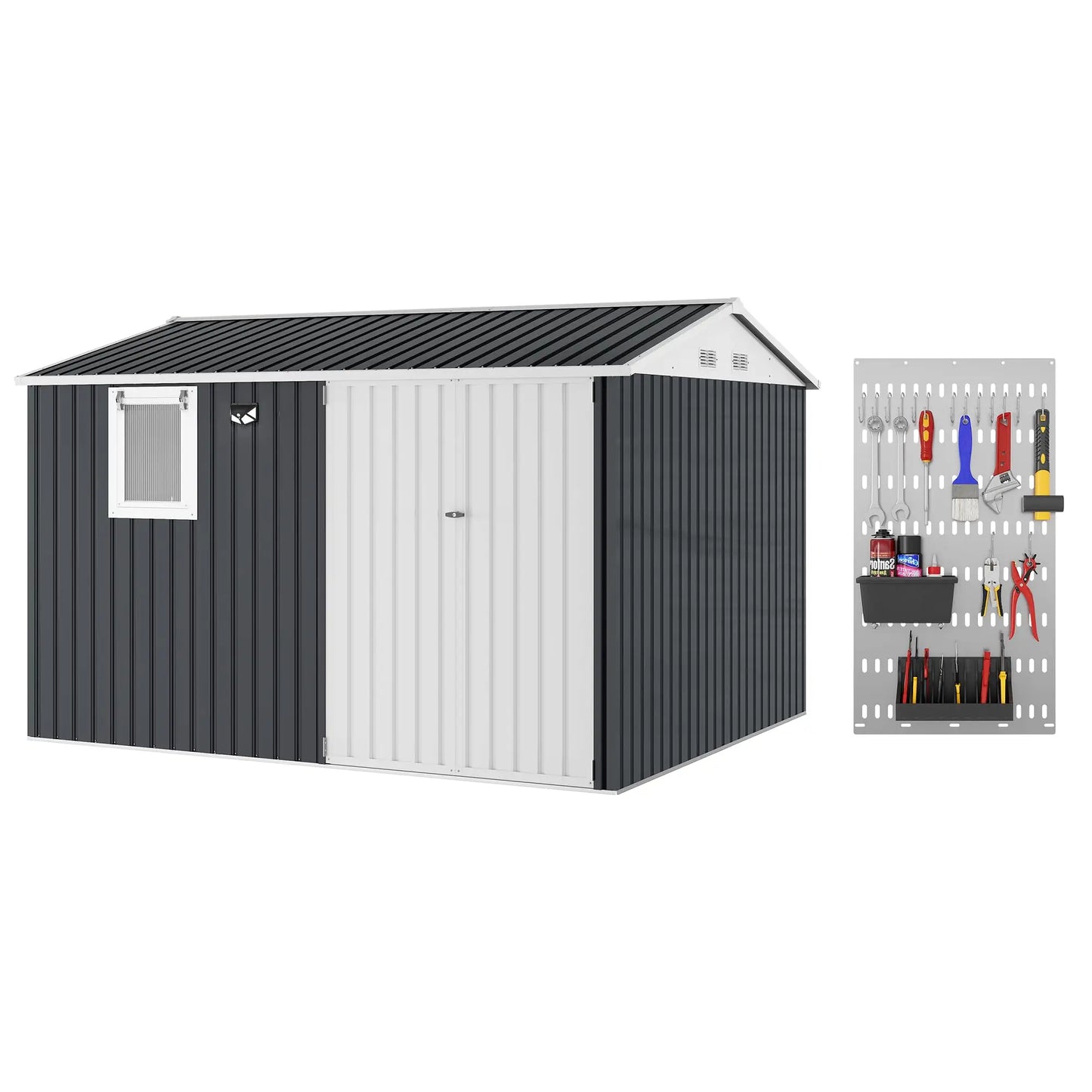 HiMISS Steel Garden Storage Shed Lockable Doors With Sloped Roof
