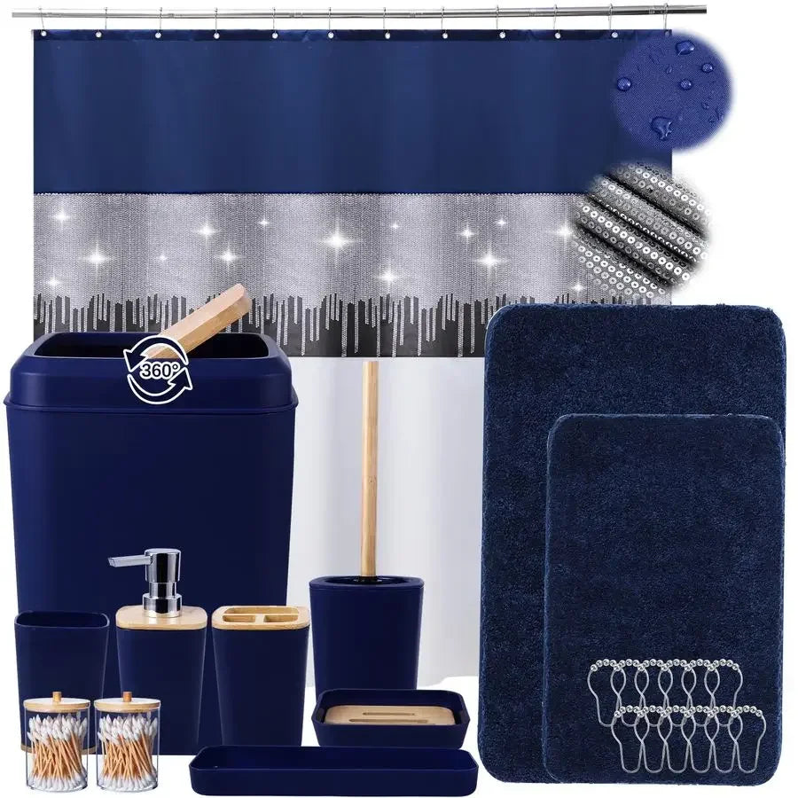 XMSJ Bath Accessory Set With Sequin Shower Curtain