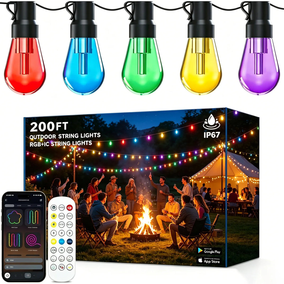 RGB IC Outdoor String Lights Waterproof DreamColor LED Patio Lights