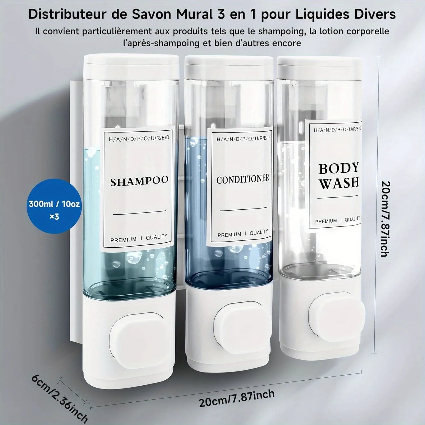Wall-Mounted Soap and Shower Gel Dispenser, 3-in-1 Shampoo Conditioner