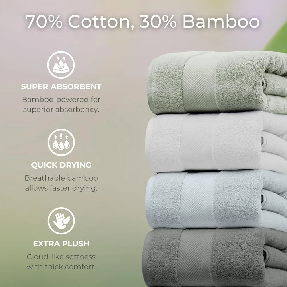 Bamboo Bath Towels Set Of 6 Super Absorbent Quick Dry