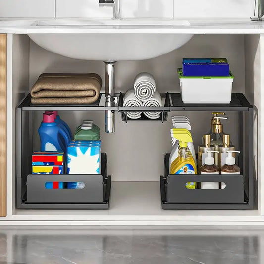 Under Sink Sliding Storage Organizer With Two Drawers