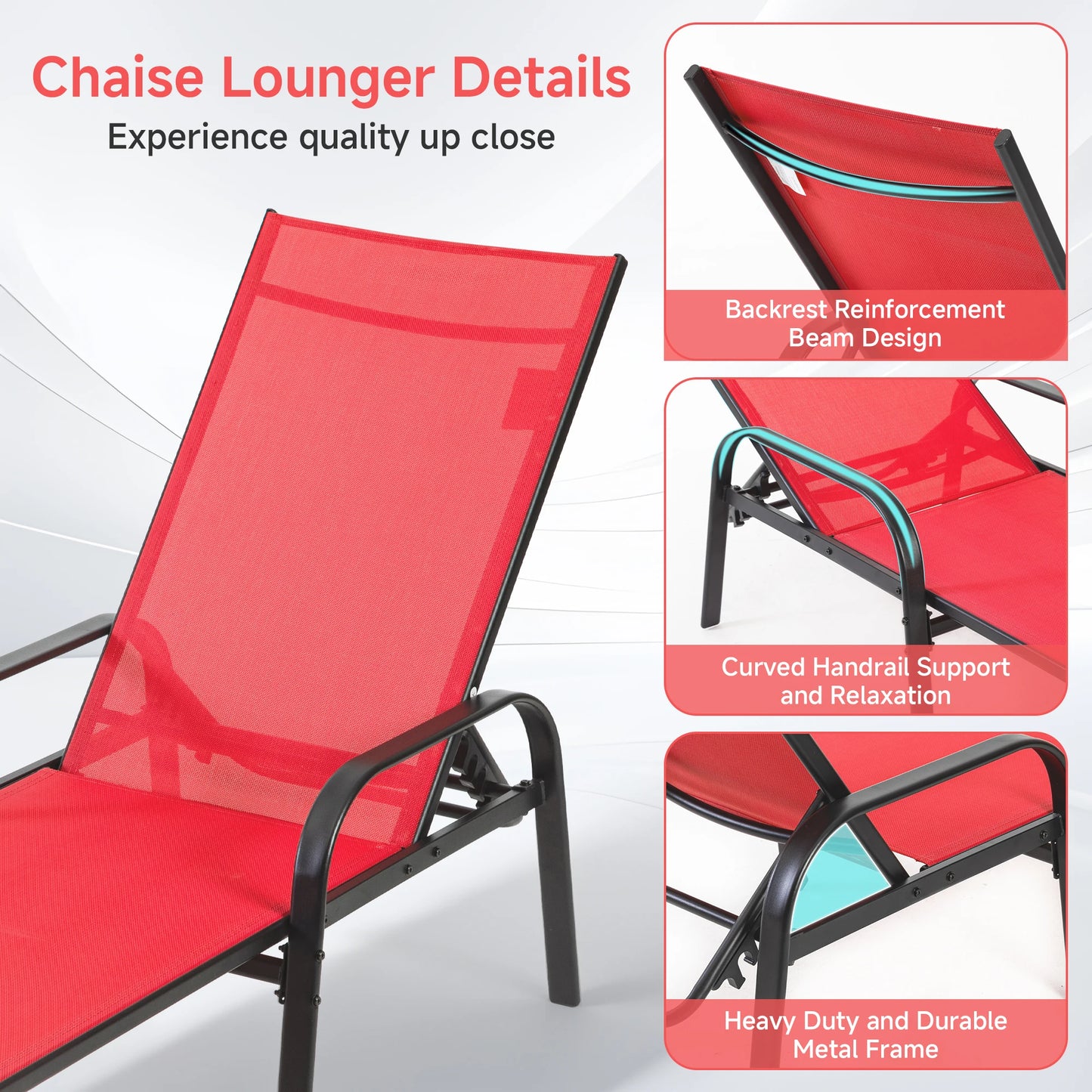 JHK Folding 8-Leg Beach Chair With Armrests Portable Outdoor Lounger