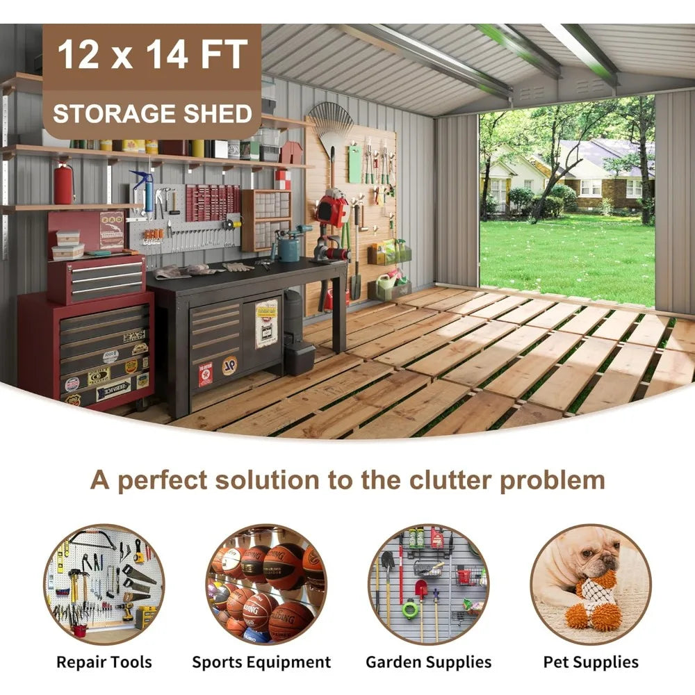 Outdoor Metal Storage Shed With Lockable Doors For Backyard
