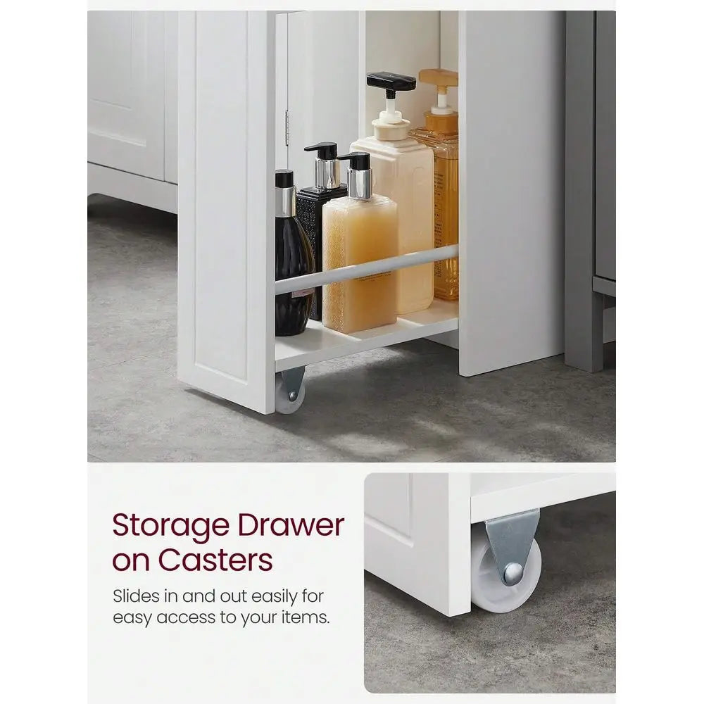XMSJ Slim Bathroom Storage Cabinet With Toilet Paper Holder