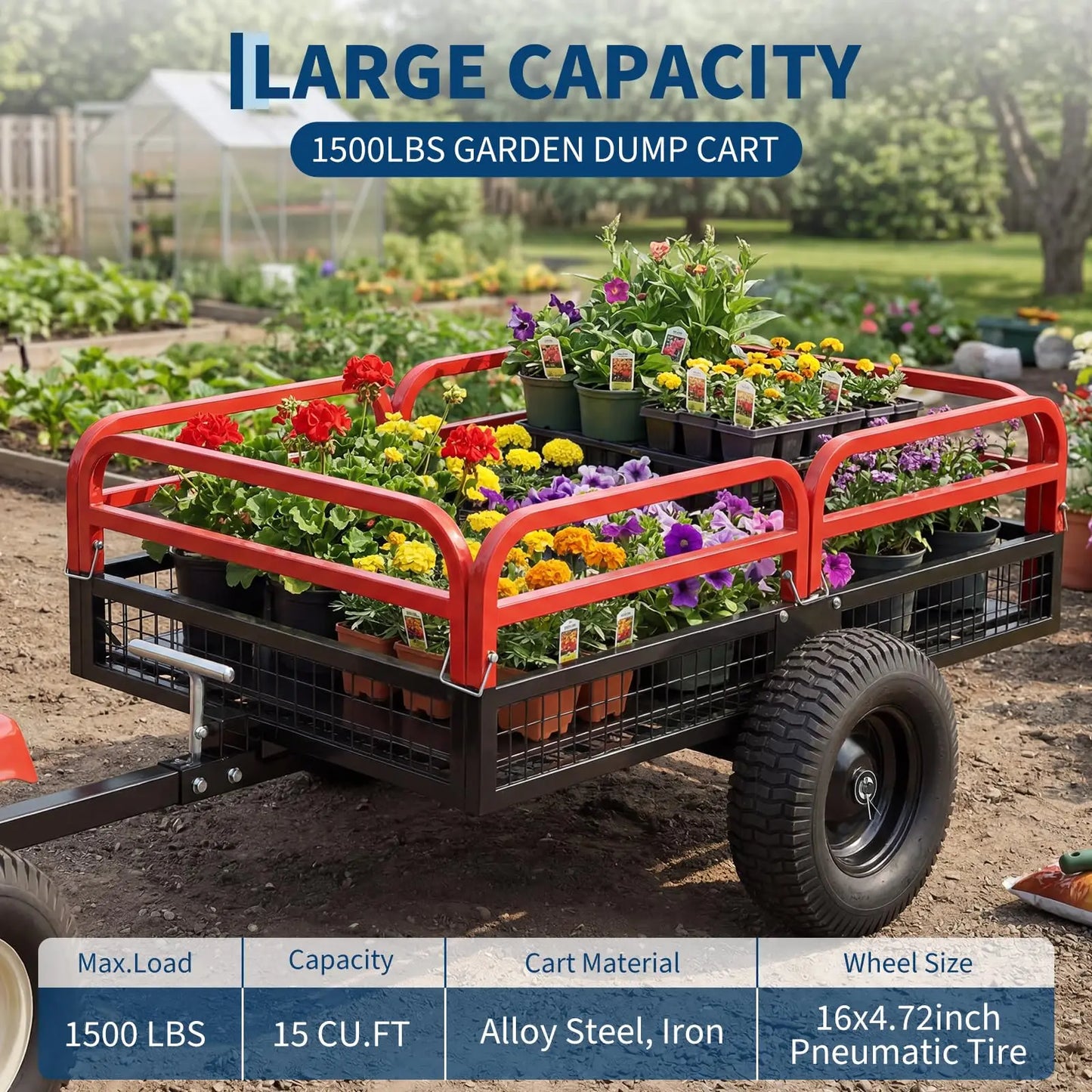 Acekool Heavy Duty Steel Garden Dump Trailer With Removable Sides