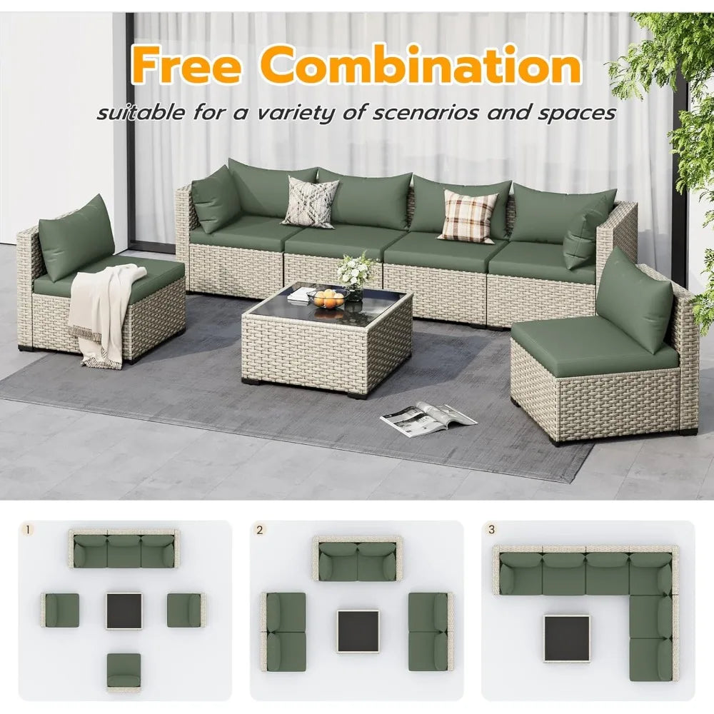 Outdoor Patio Furniture Set PE Wicker Sectional Sofa With Table