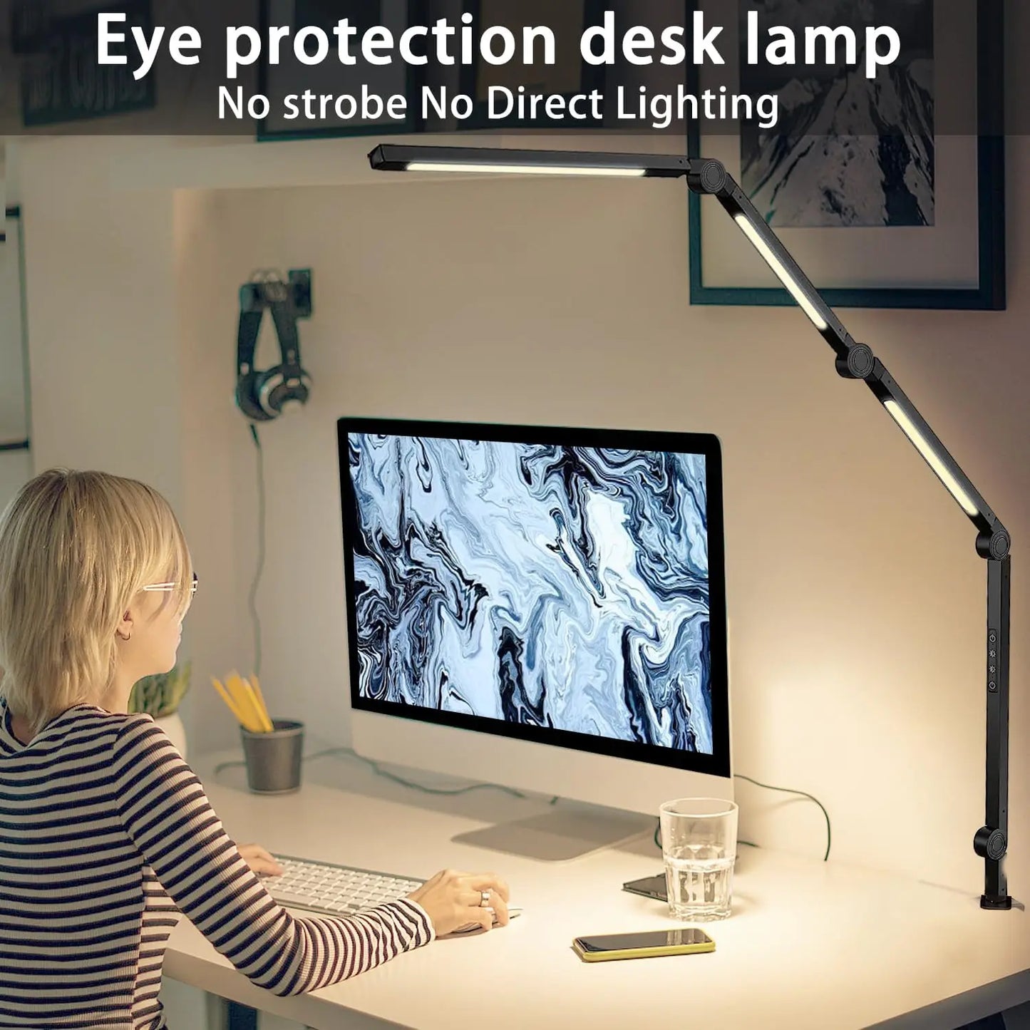 LED Adjustable Desk Lamp Clamp Swing 4 Modes 5 Brightness