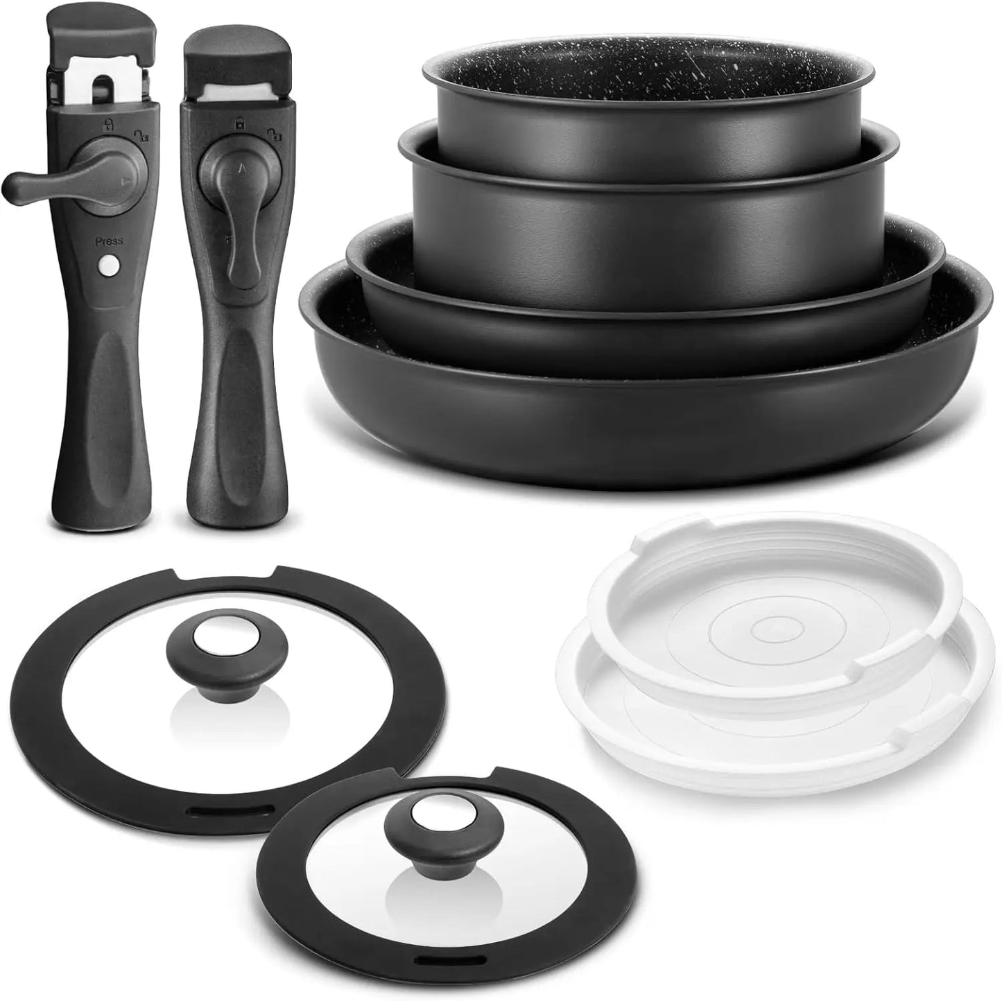 Nonstick Induction Cookware Set With Removable Handles And Stackable Design