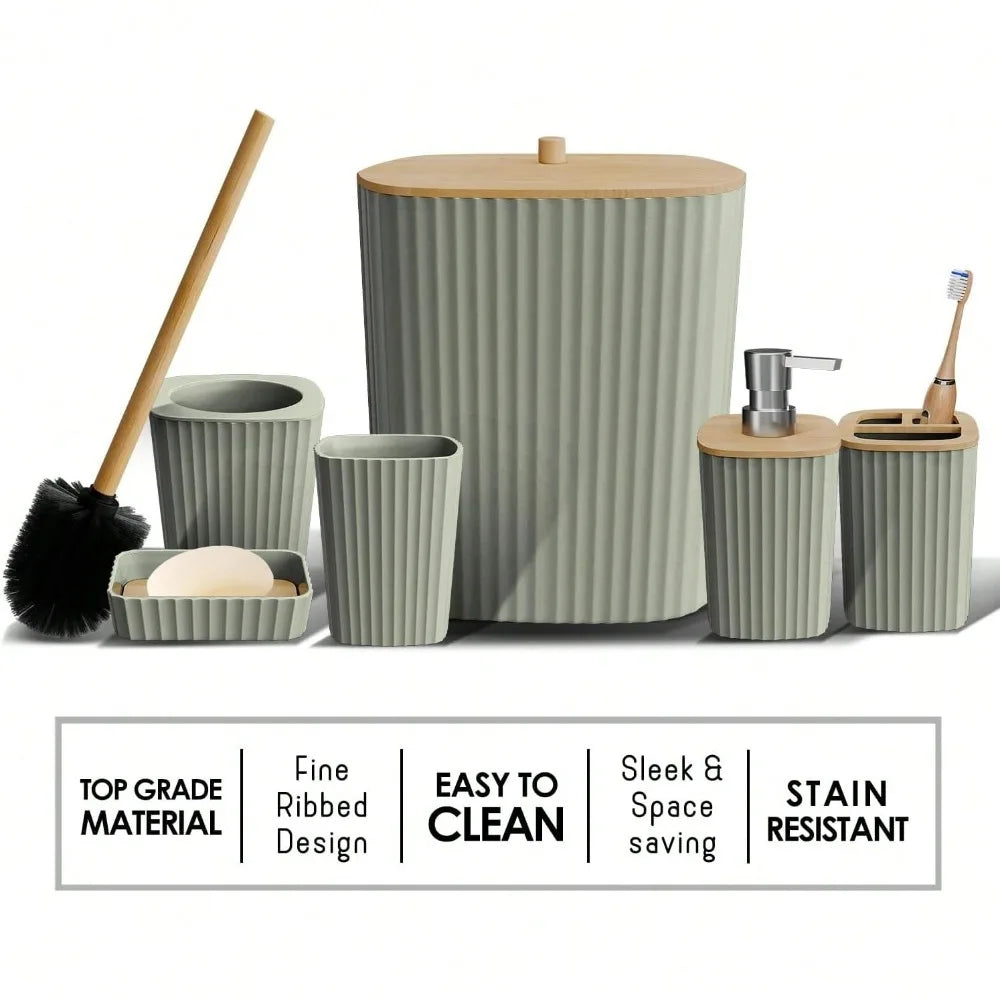 6-Piece Bathroom Accessory Set With Toilet Brush And Trash Can