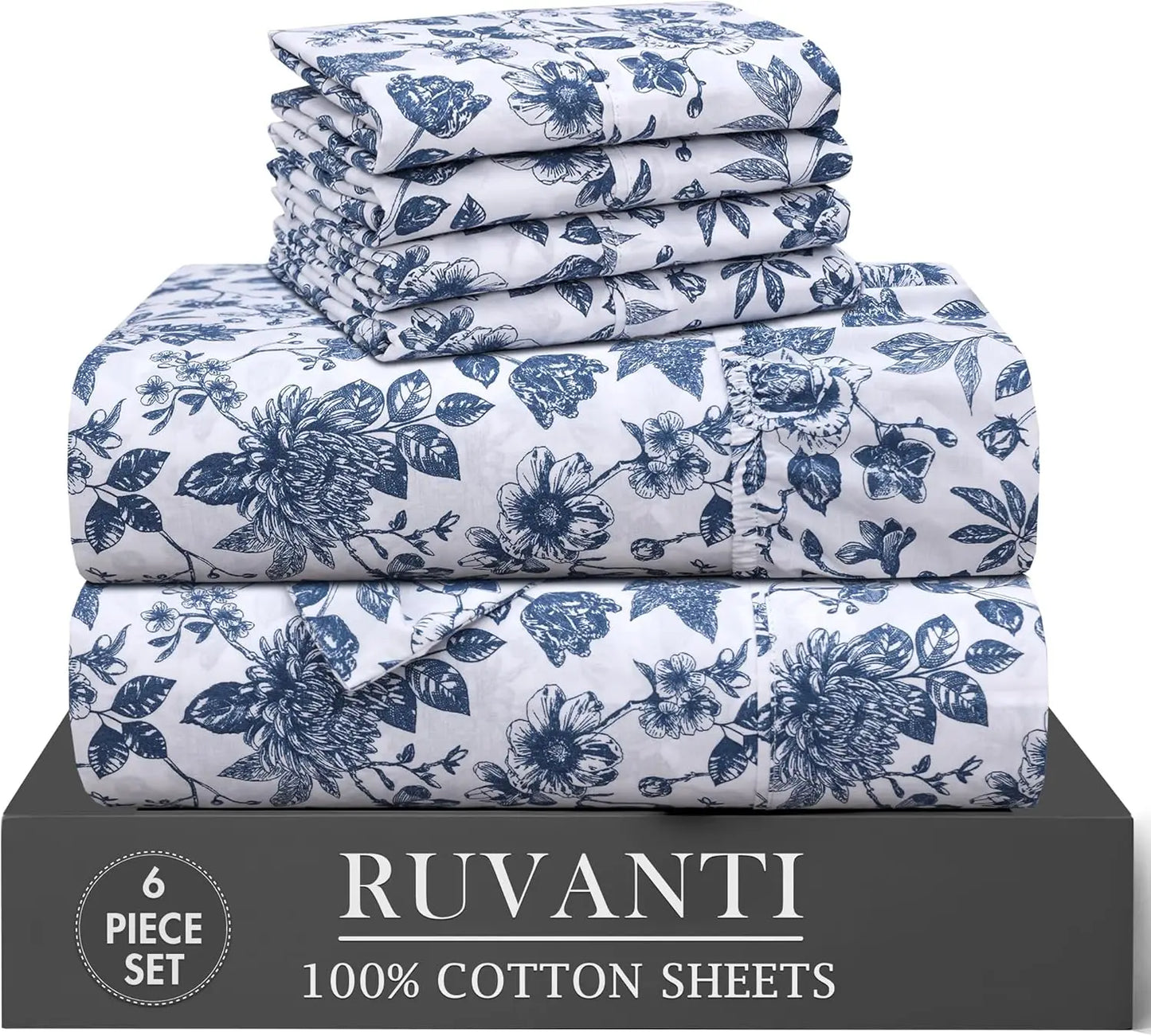6 Piece Cotton Percale Sheets Set With Deep Pockets Bedding