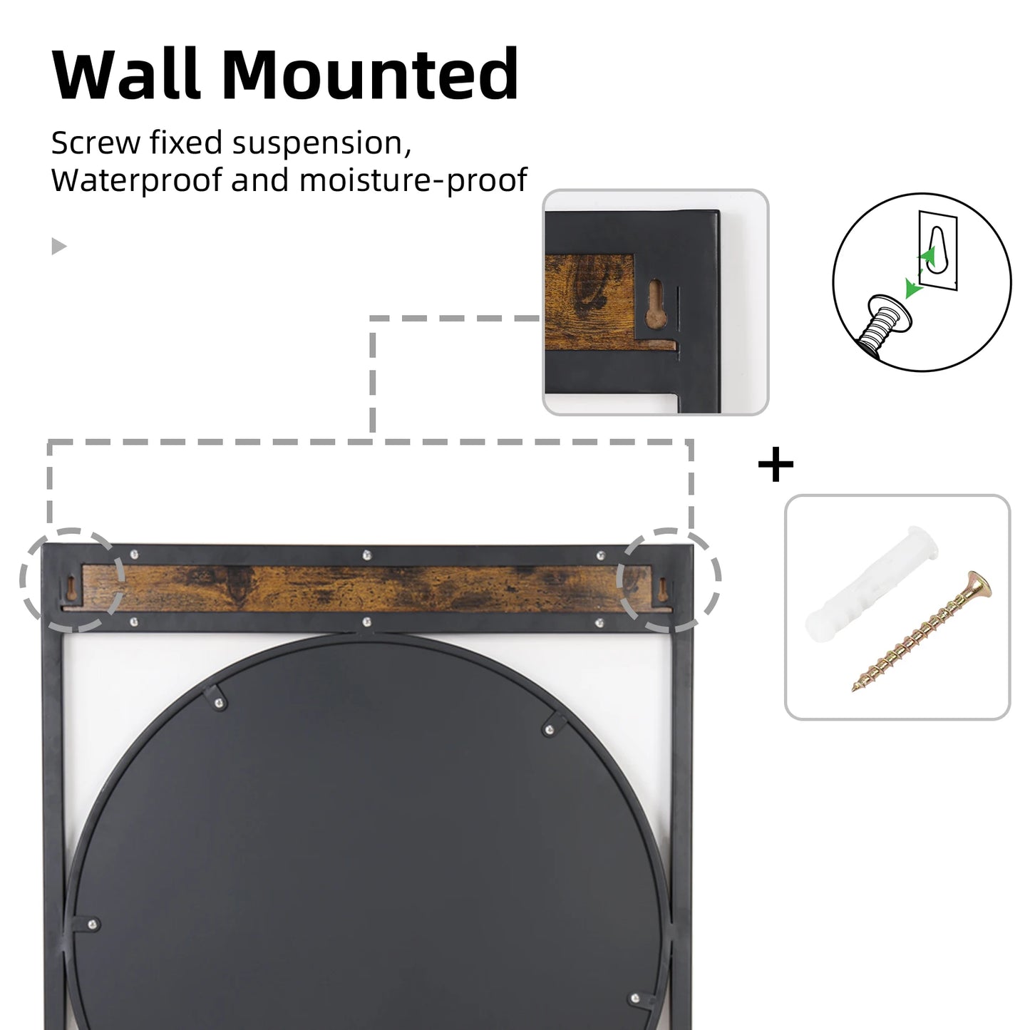 Industrial Metal Wood Frame Wall Mount Mirror For Bathroom And Living Room