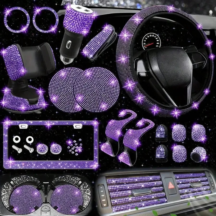 Femme Style Artificial Diamond Steering Wheel Cover Set