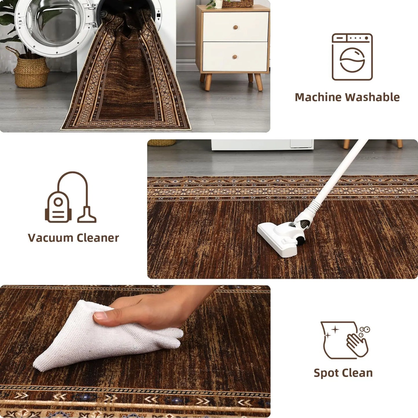 Modern Washable Area Rug With Soft Non Slip Texture