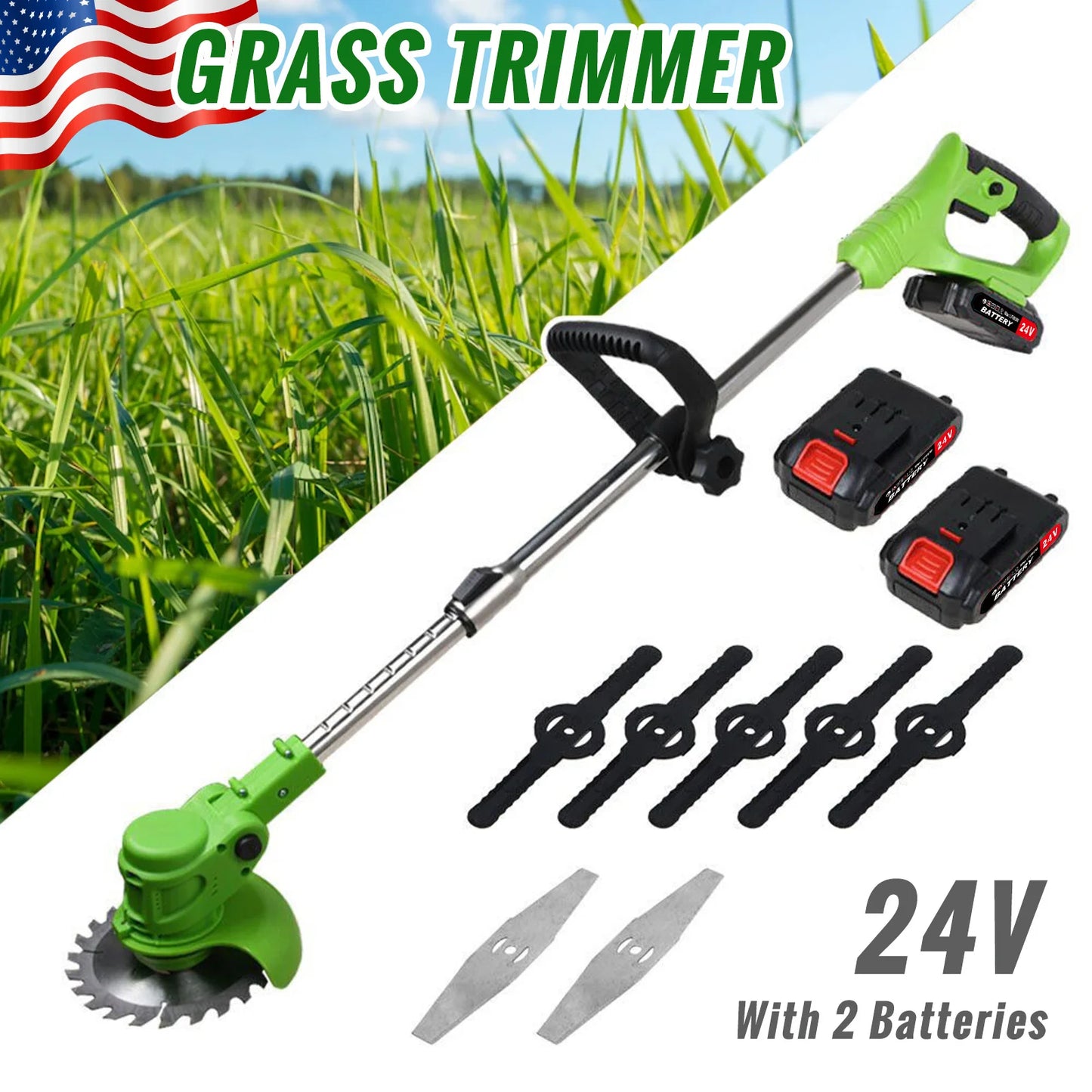 Cordless 2-In-1 Weed Trimmer With Fast Charger Batteries Included