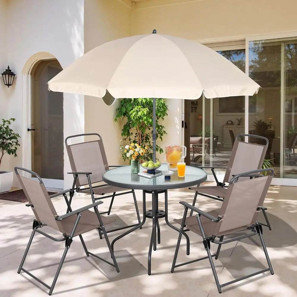 All-Weather 6-Piece Patio Dining Set With Umbrella