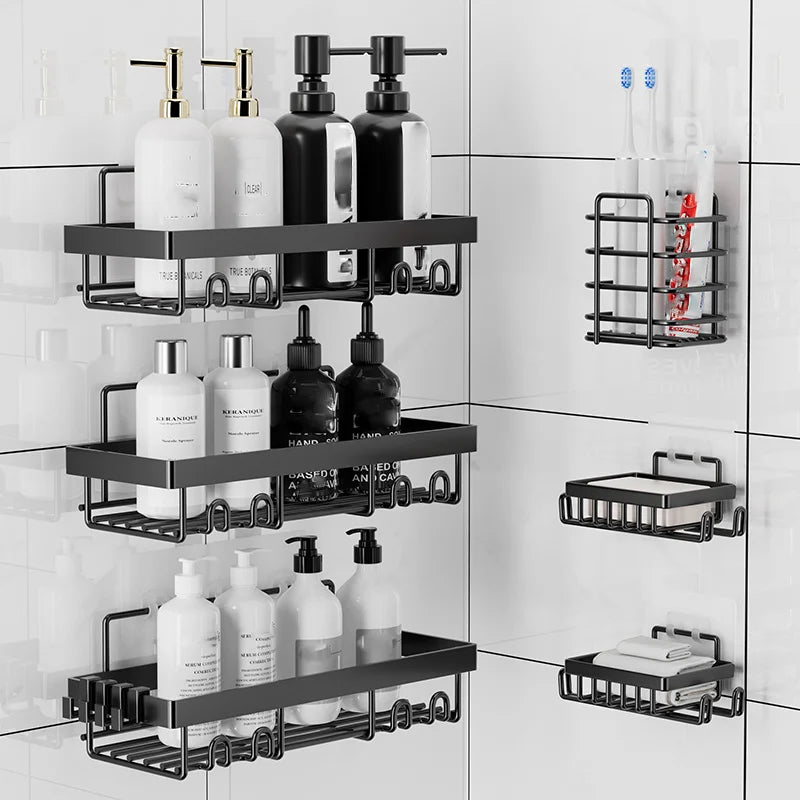 6 Pack Self Adhesive Shower Caddy Rack For Bathroom Organization