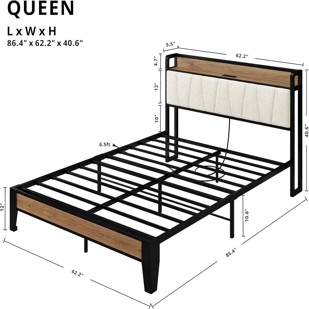 LIKIMIO Bed Frame With Storage Headboard And Charging Station