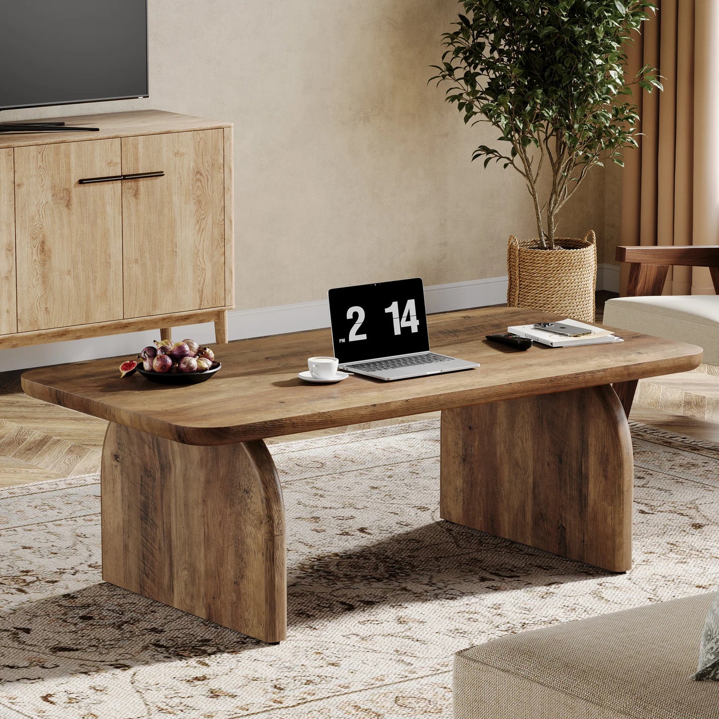 Tribesigns Farmhouse Rectangular Coffee Table Engineered Wood With Sturdy Base