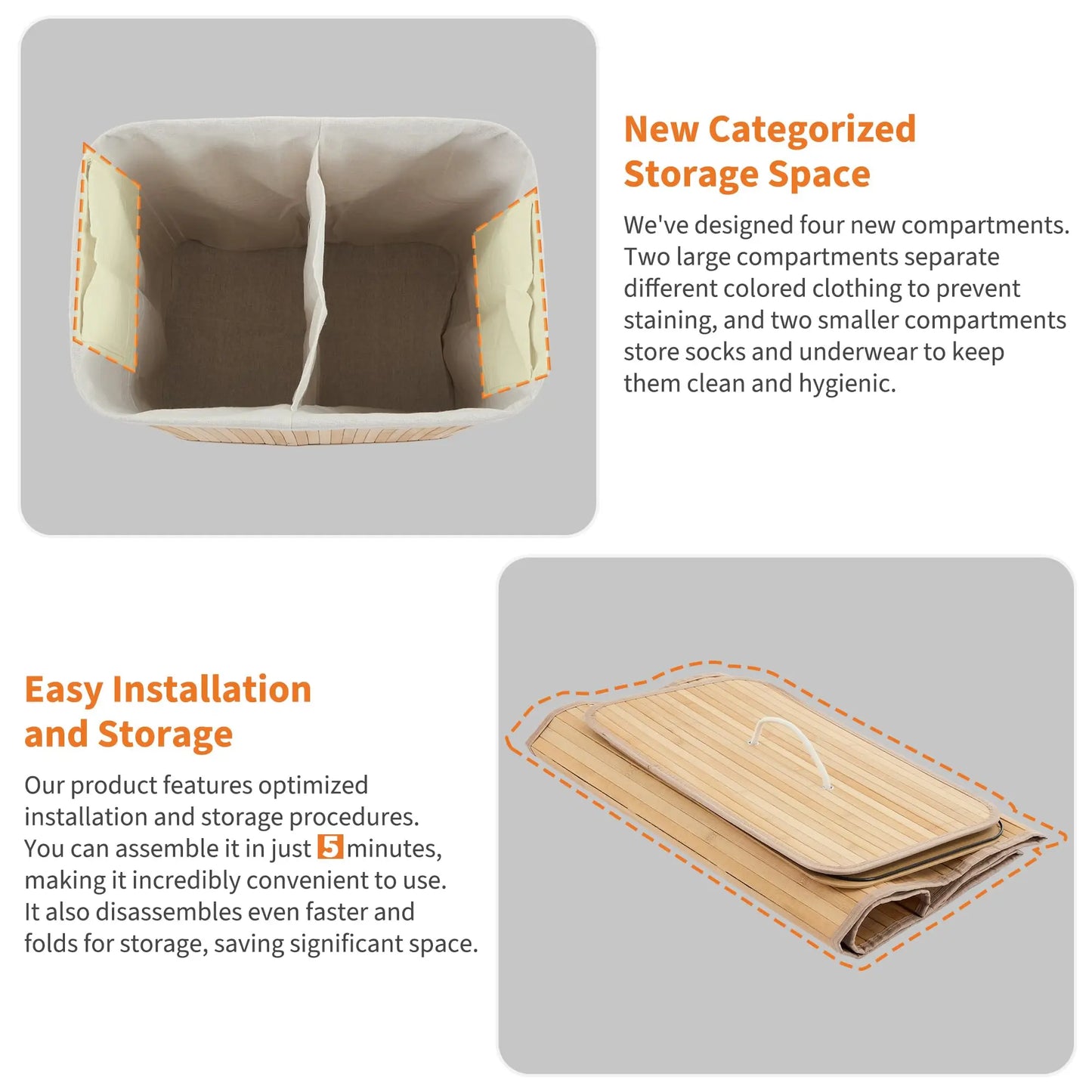 HiMISS Bamboo Laundry Hamper With Removable Liner And Lid