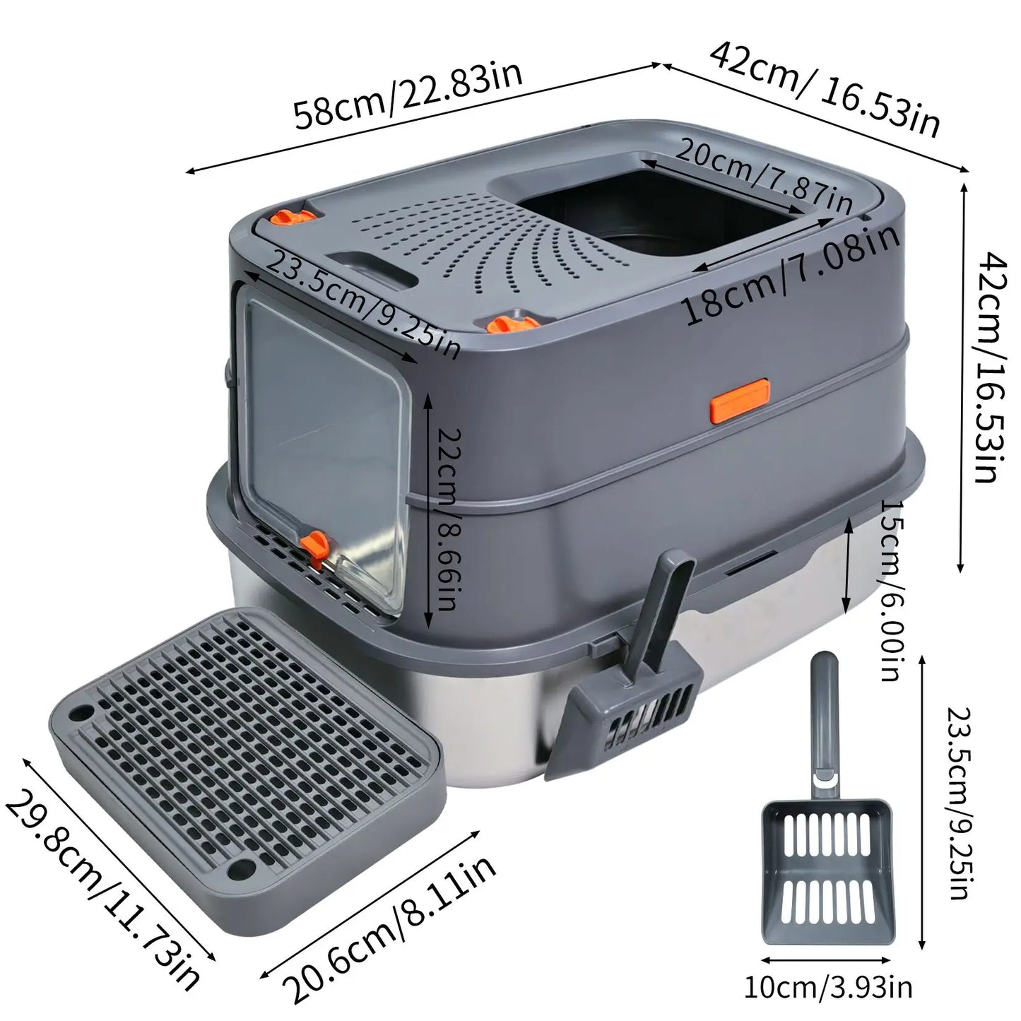 Stainless Steel Cat Litter Box Enclosed Tray With Removable Lid Scoop