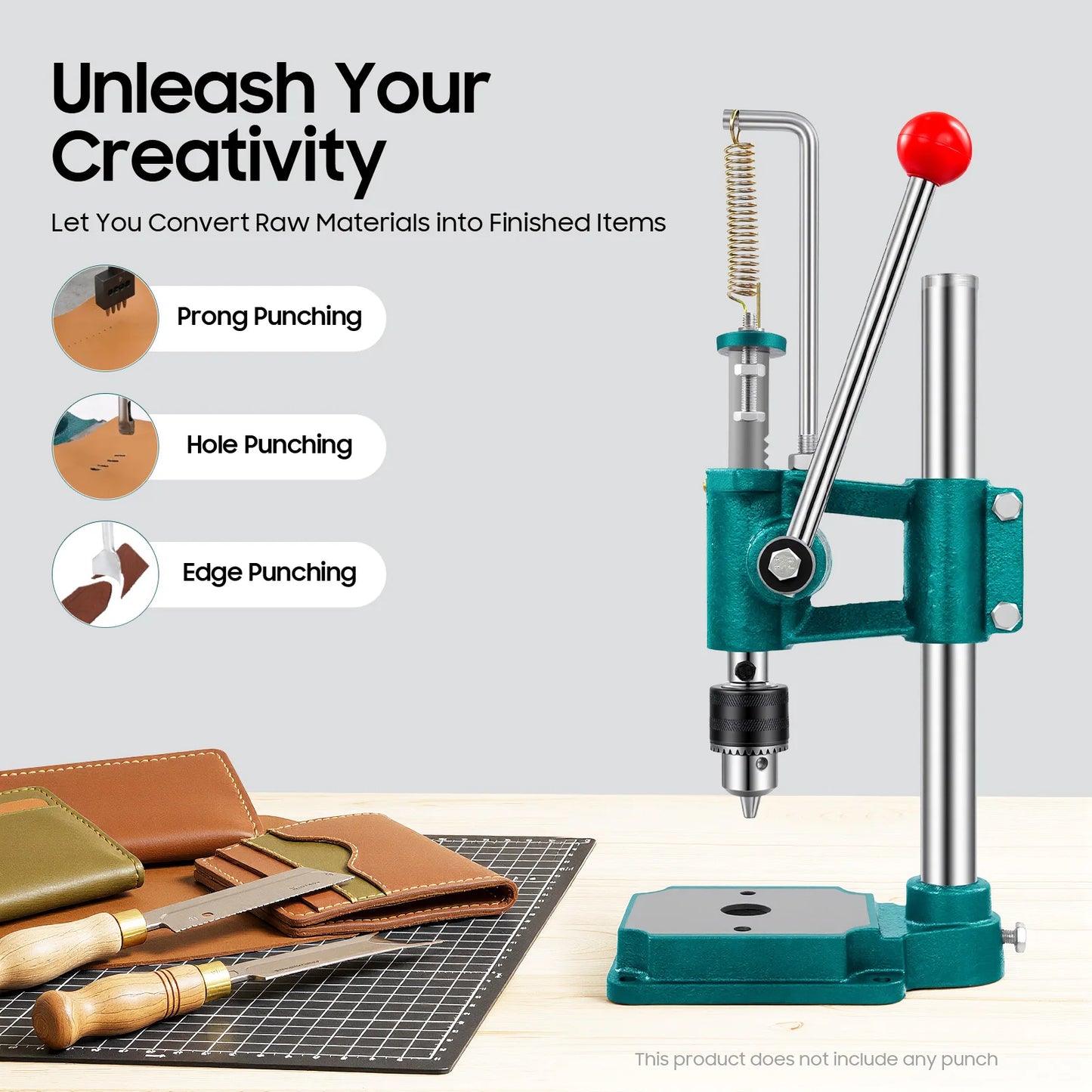 Bymaocar Manual Leather Hole Puncher Adjustable Portable Press Machine