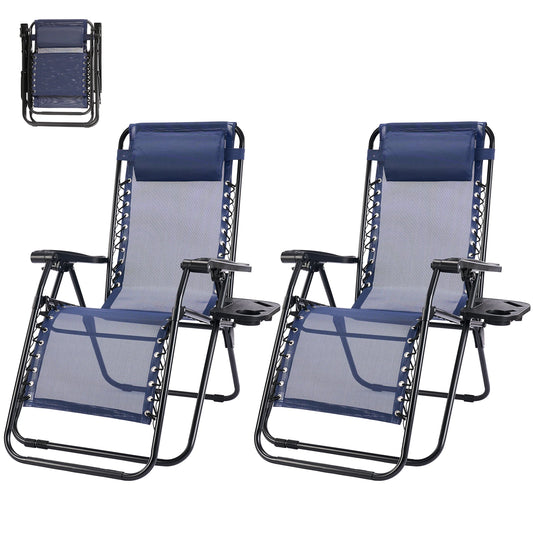 Outdoor Zero Gravity Chairs Set Of 2 Folding Recliners With Cup Holders