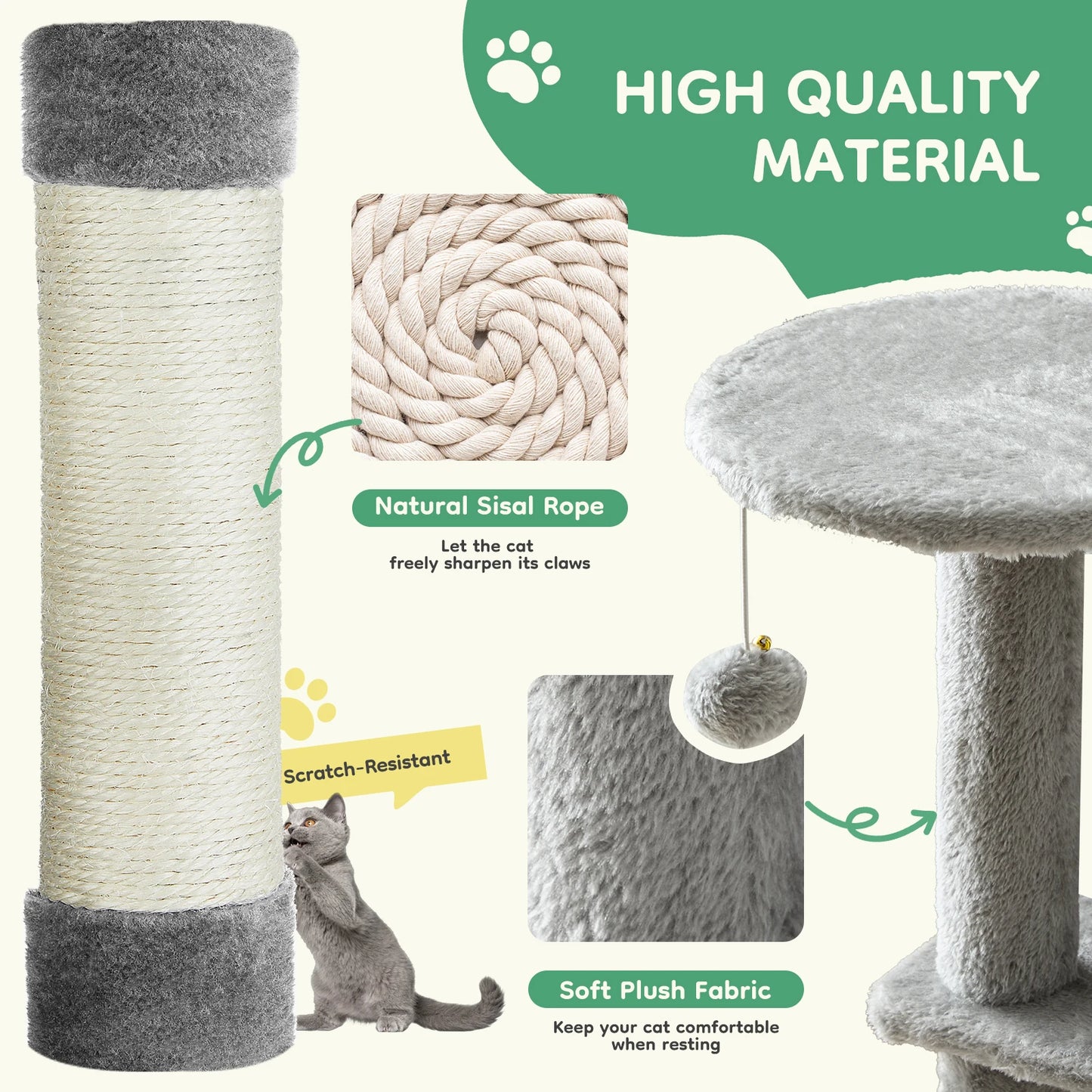 JHK Cat Tree Tall Multi Cat Climbing Tower With Natural Sisal