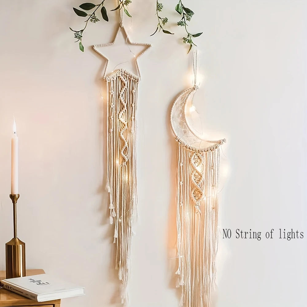 Dromenvanger Star And Moon Woven Pendant Set For Home Decor