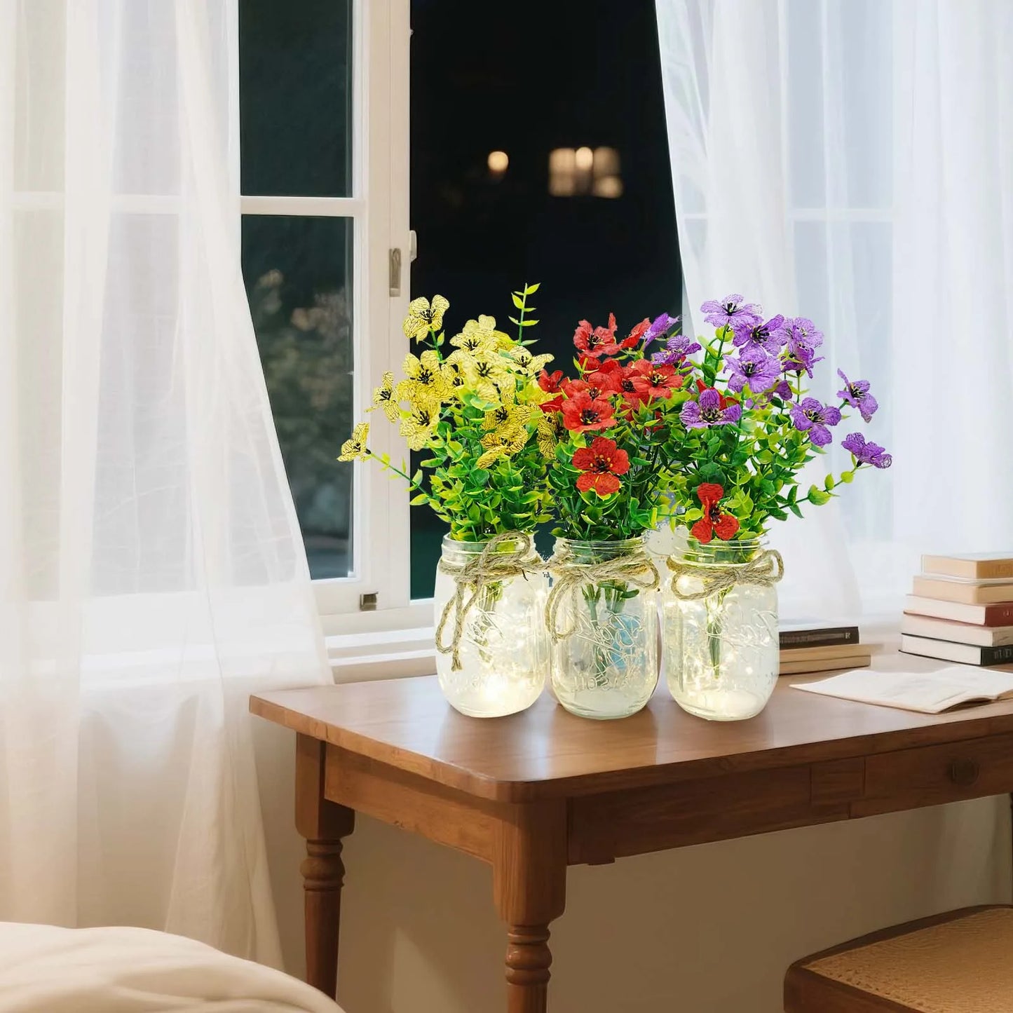 HiMISS 6 Piece Mason Jar Centerpiece Kit With LED Lights