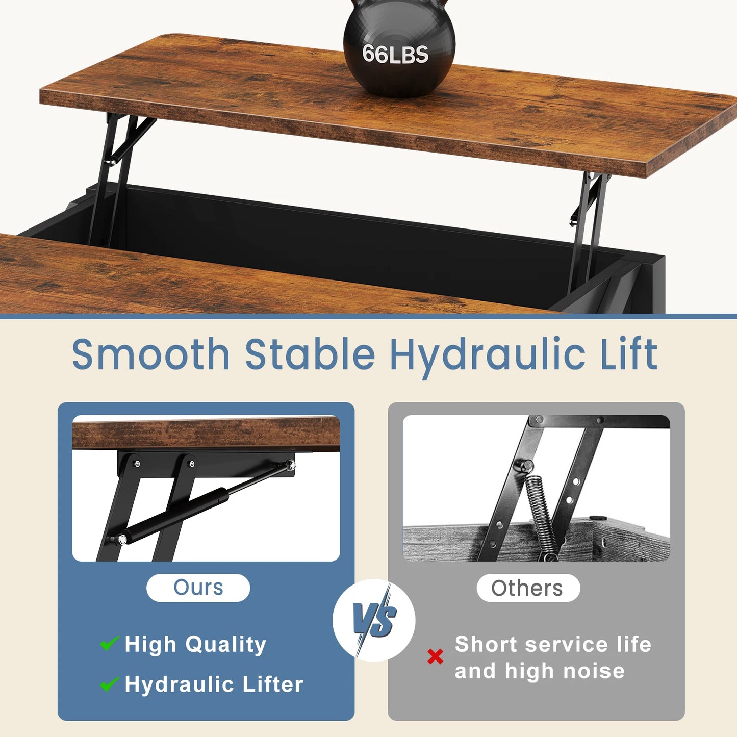 MCQ Lift-Top Wood Coffee Table With Adjustable Storage