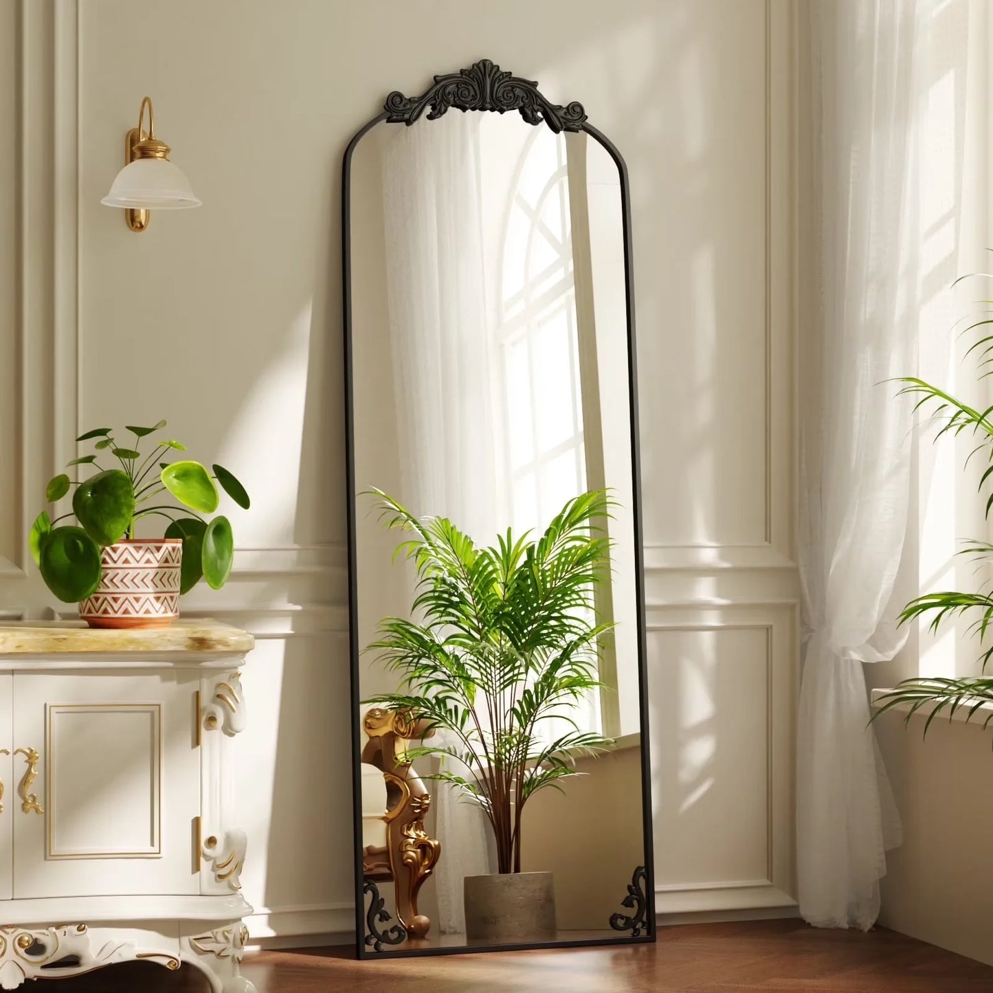Beautypeak Baroque Flower Wall Mount Mirror Antique Style