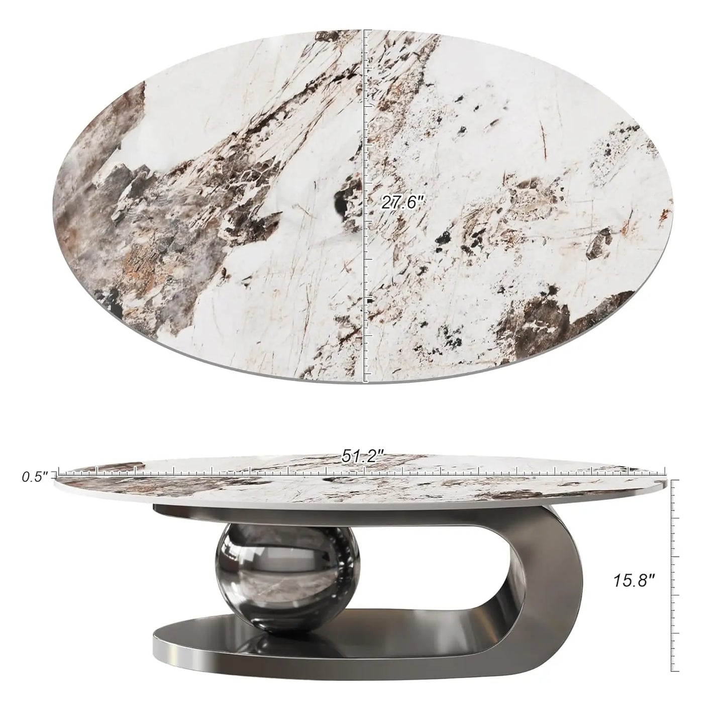 Modern Coffee Table Stainless Steel Pedestal And Faux Stone Top